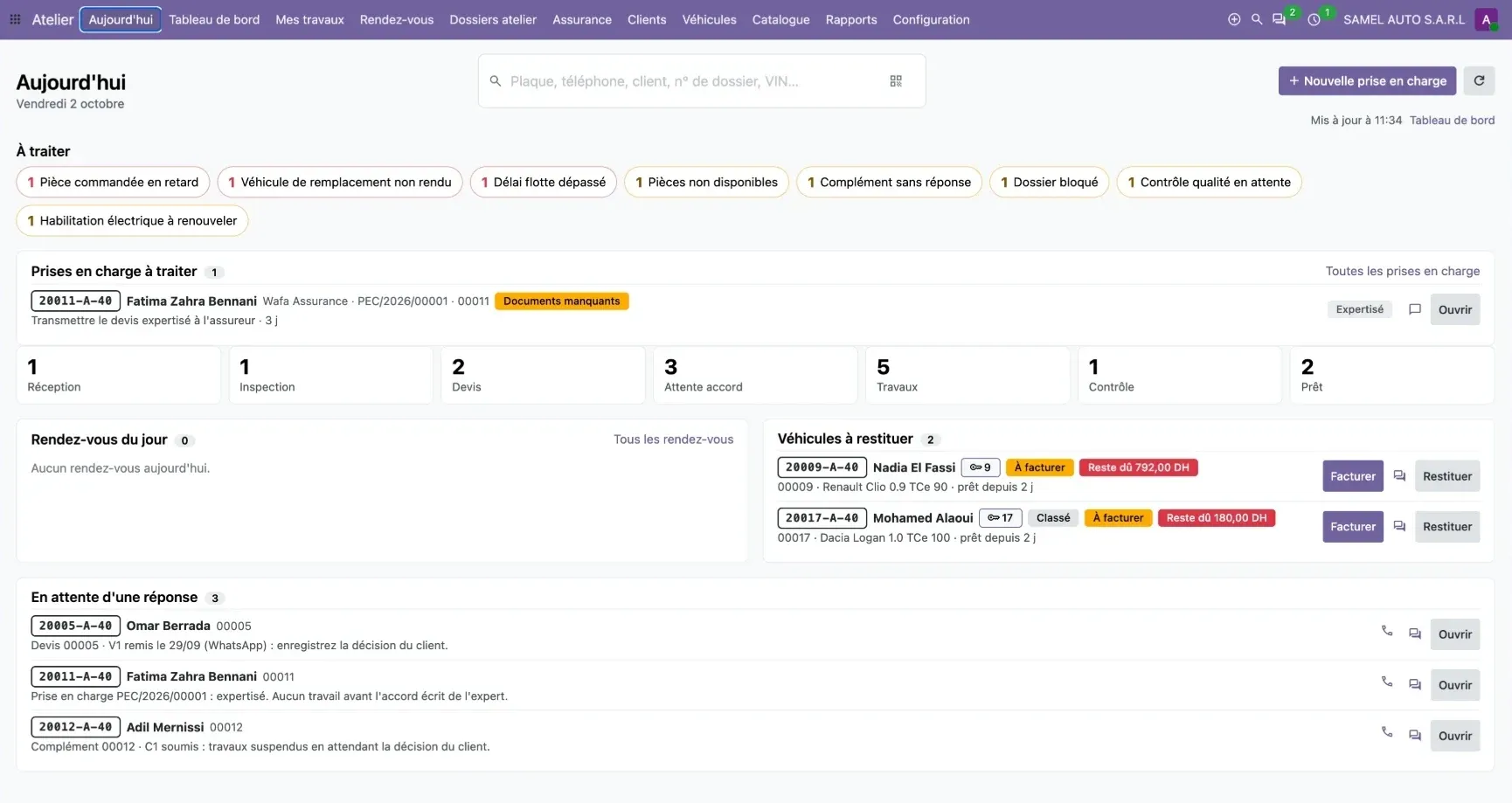 Odoo Garage, tout le parcours du véhicule au même endroit